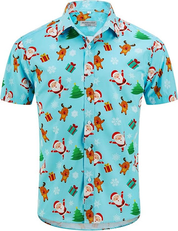 2026 Men’s Christmas Hawaiian Shirt – Santa Print Button Down Holiday Top - Moonbestprint