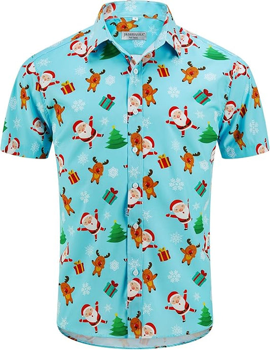 2025 Men’s Christmas Hawaiian Shirt – Santa Print Button Down Holiday Top – Moonbestprint