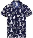 2025 Christmas Santa Tree and Reindeer Hawaiian Shirt Blue – Moonbestprint