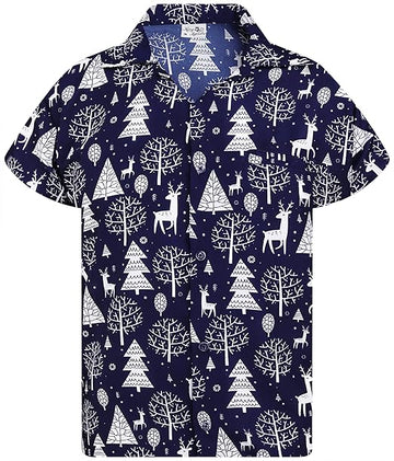2025 Christmas Santa Tree and Reindeer Hawaiian Shirt Blue – Moonbestprint