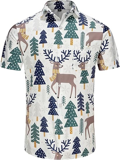 2025 Christmas Merry Reindeer in Pine Forest Hawaiian Shirt – Moonbestprint