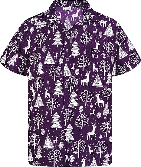2026 Christmas Santa Tree and Reindeer Hawaiian Shirt Purple - Moonbestprint