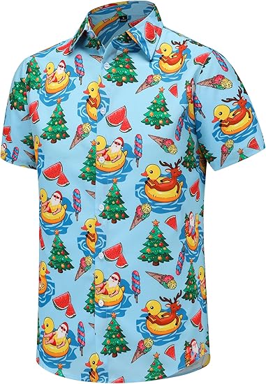 2025 Christmas Santa Relaxing on Duck Float Hawaiian Shirt – Moonbestprint