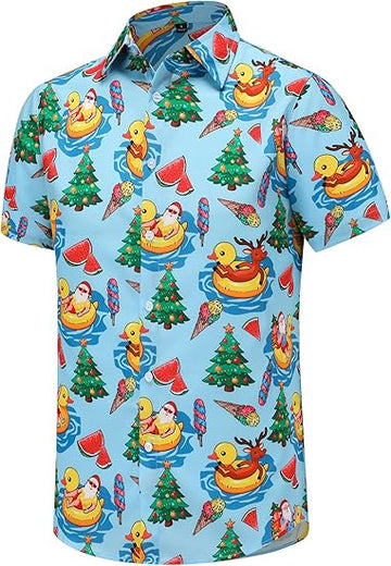 2025 Christmas Santa Relaxing on Duck Float Hawaiian Shirt – Moonbestprint