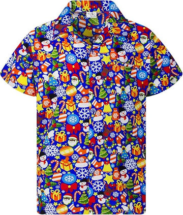 2025 Christmas Holiday Icons Hawaiian Shirt Blue – Moonbestprint