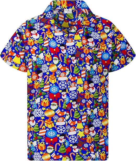 2025 Christmas Holiday Icons Hawaiian Shirt Blue – Moonbestprint