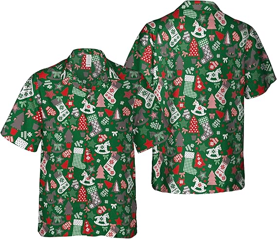2026 Christmas Hawaiian Shirt Red and Green Christmas Socks Hawaii Shirt - Moonbestprint