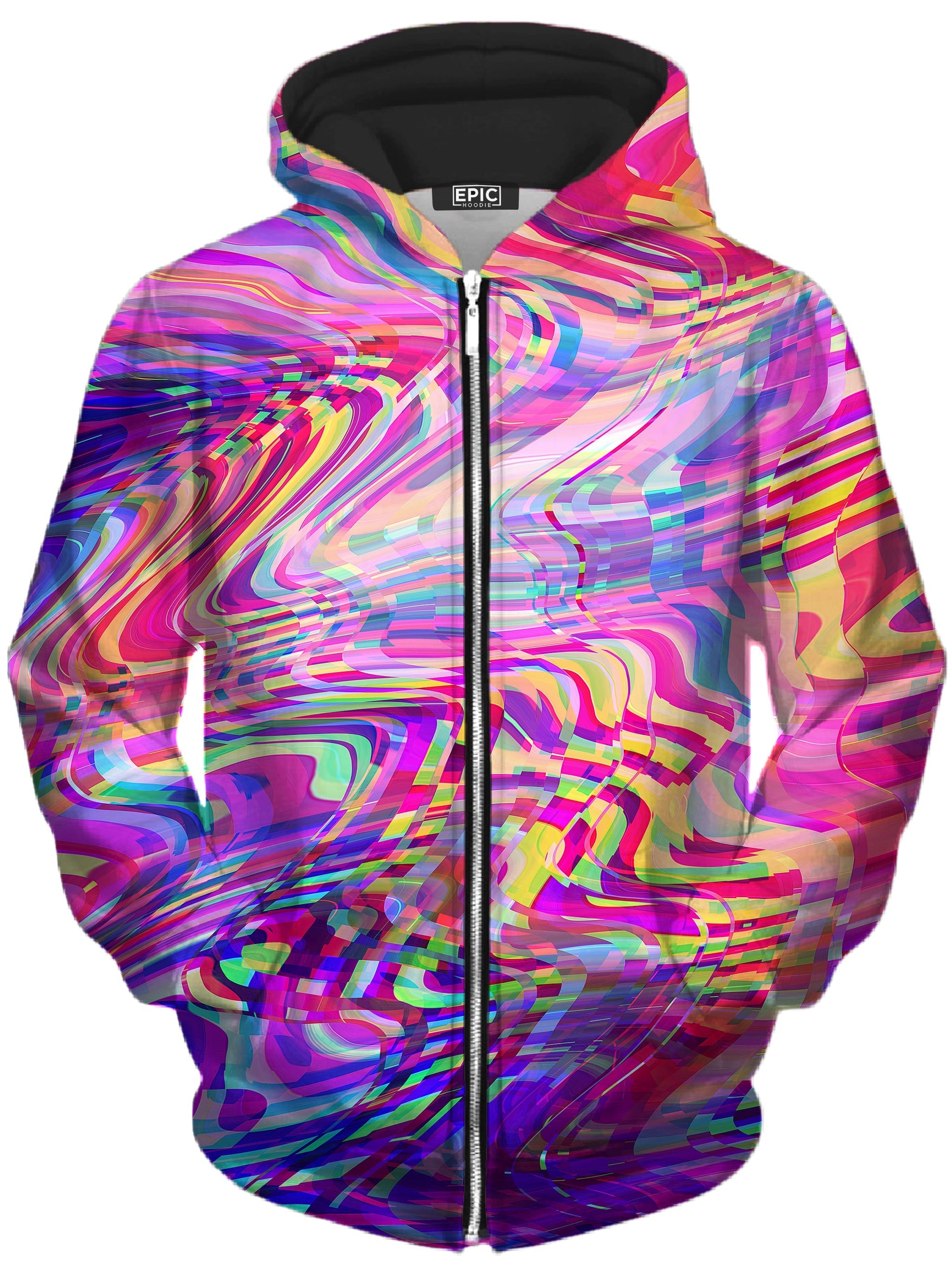 Glitch Waves Unisex Zip-Up Hoodie -Moonbestprint
