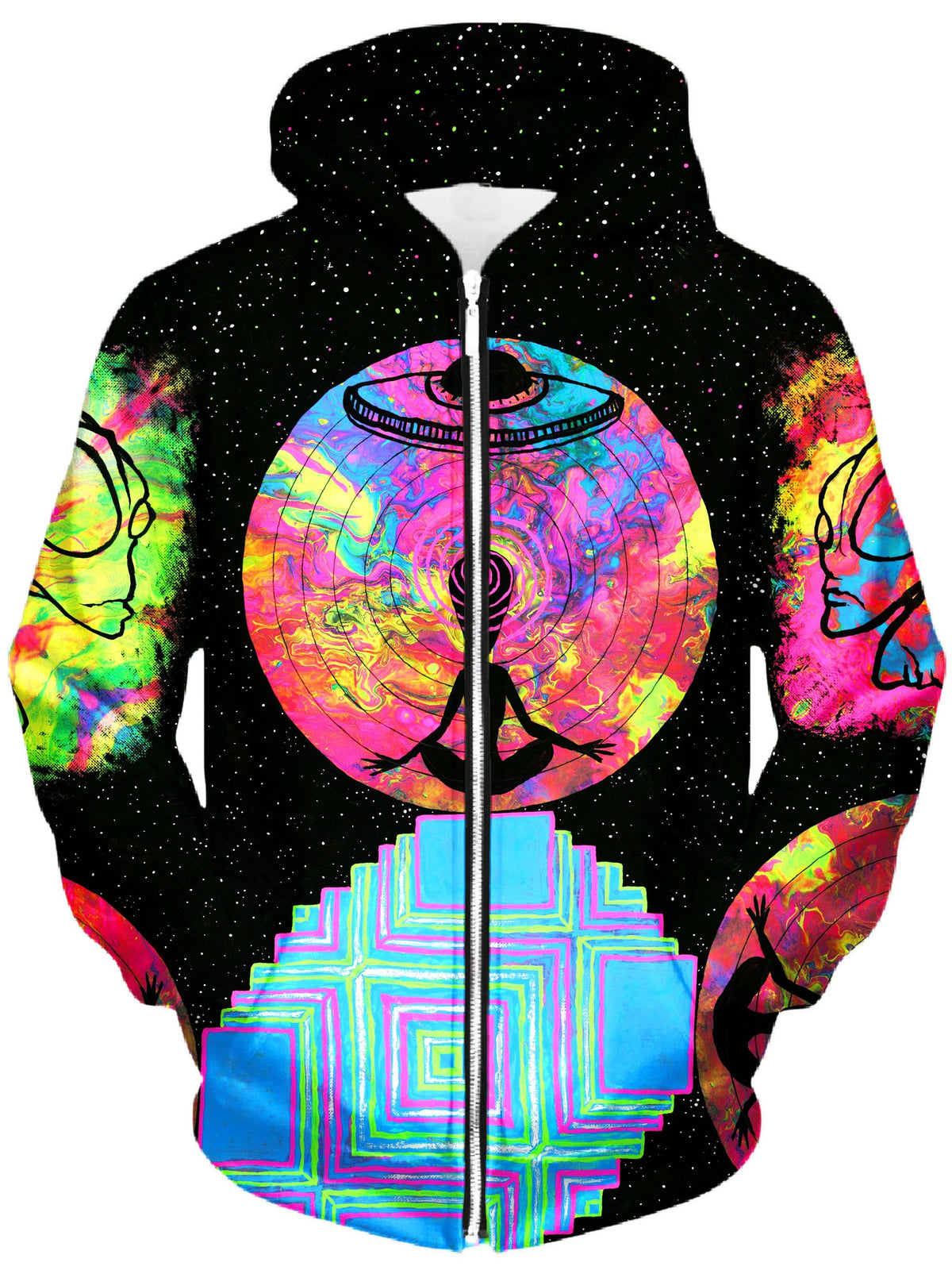 Alien Meditate Unisex Zip-Up Hoodie -Moonbestprint