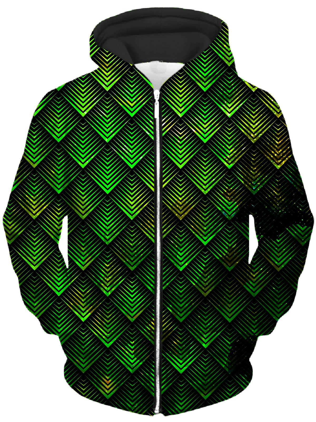 Galactic Dragon Scale Green Unisex Zip-Up Hoodie -Moonbestprint