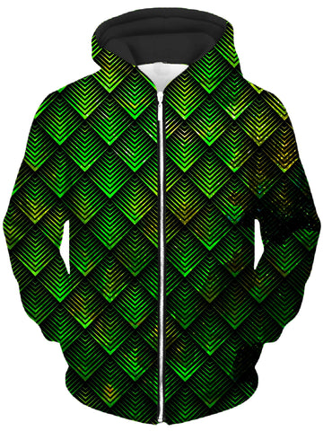 Galactic Dragon Scale Green Unisex Zip-Up Hoodie -Moonbestprint