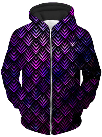Galactic Dragon Scale Purple Unisex Zip-Up Hoodie -Moonbestprint