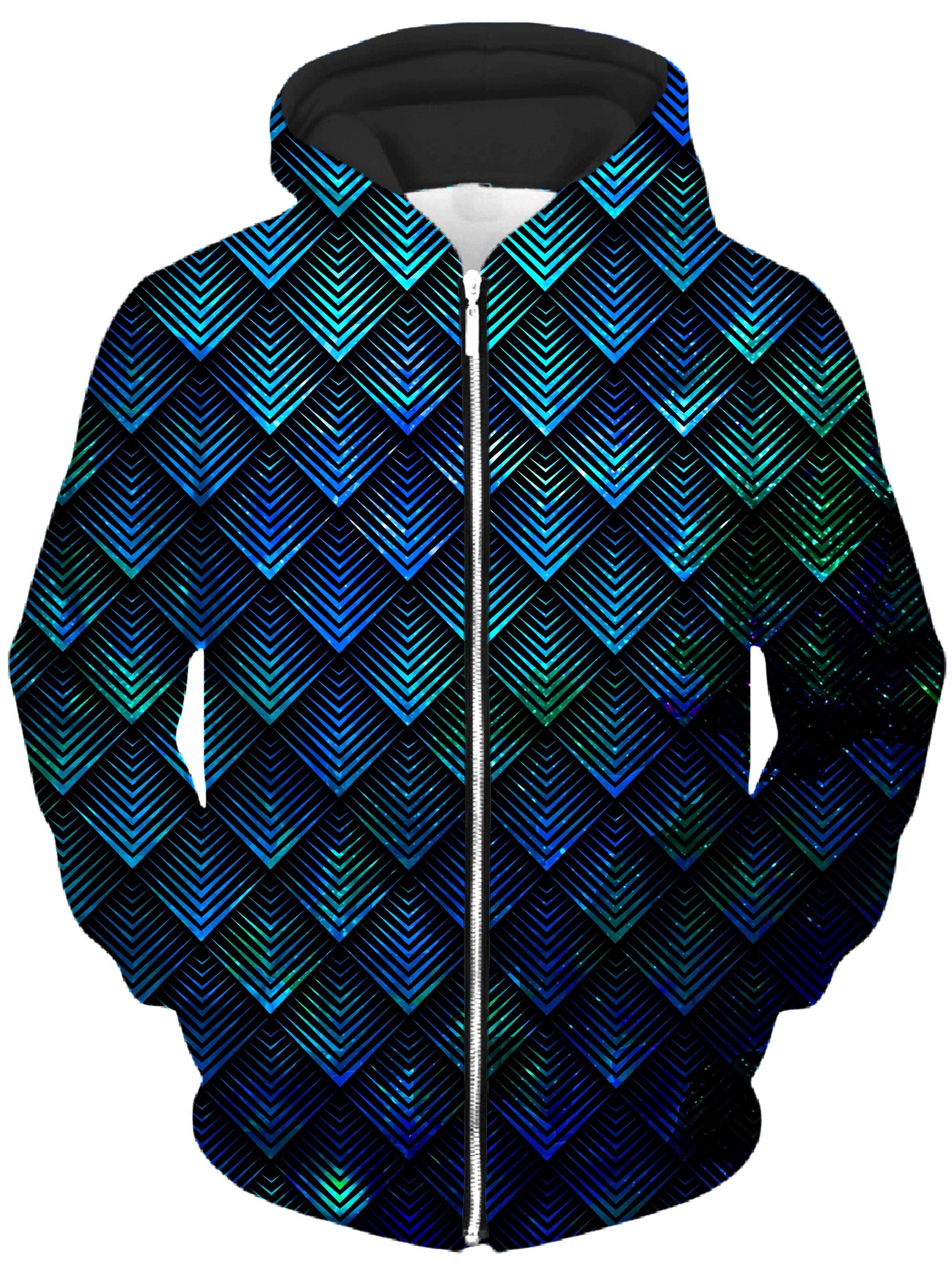 Galactic Dragon Scale Teal Unisex Zip-Up Hoodie -Moonbestprint