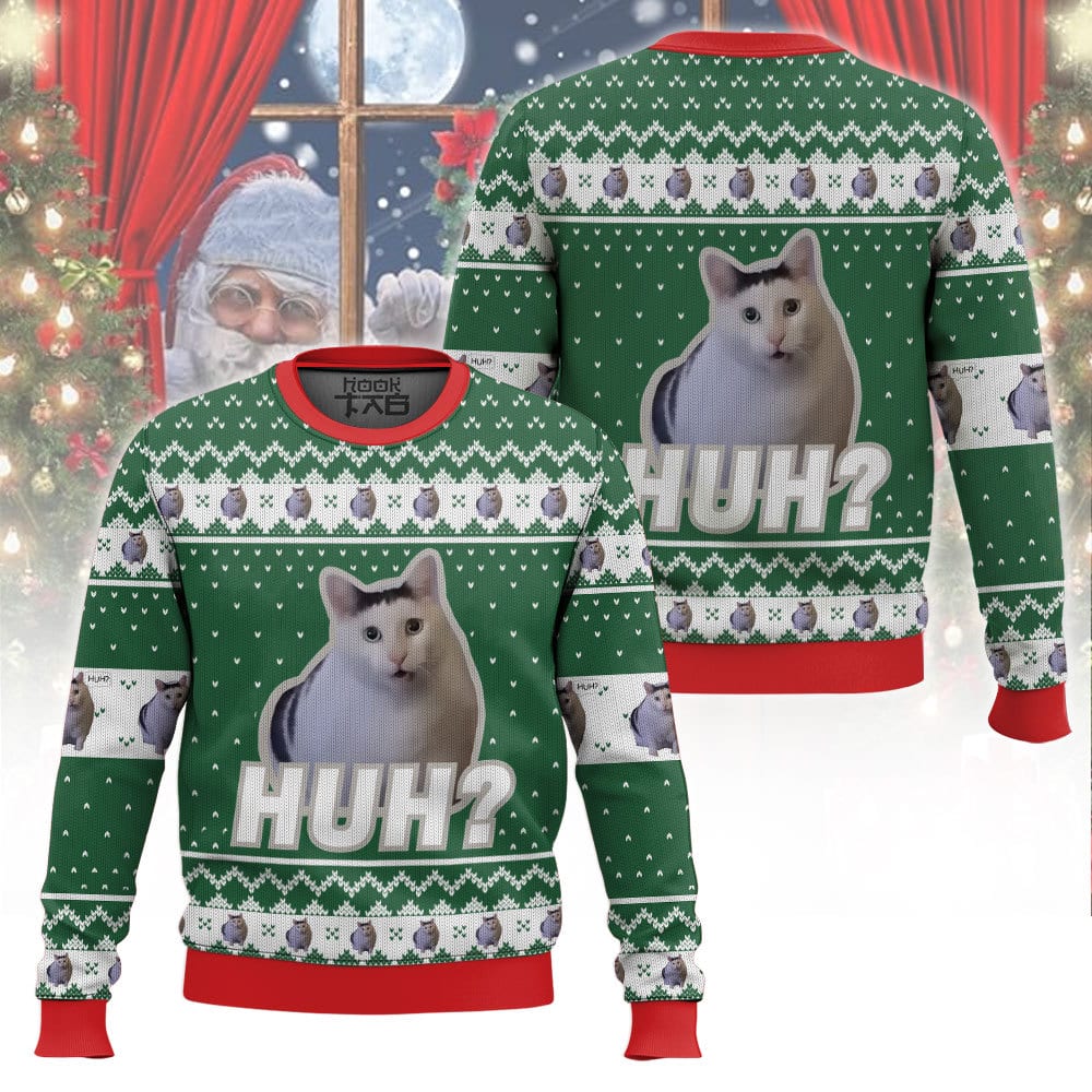 Huh? Cat meme Christmas Ugly Sweater – Moonbestprint
