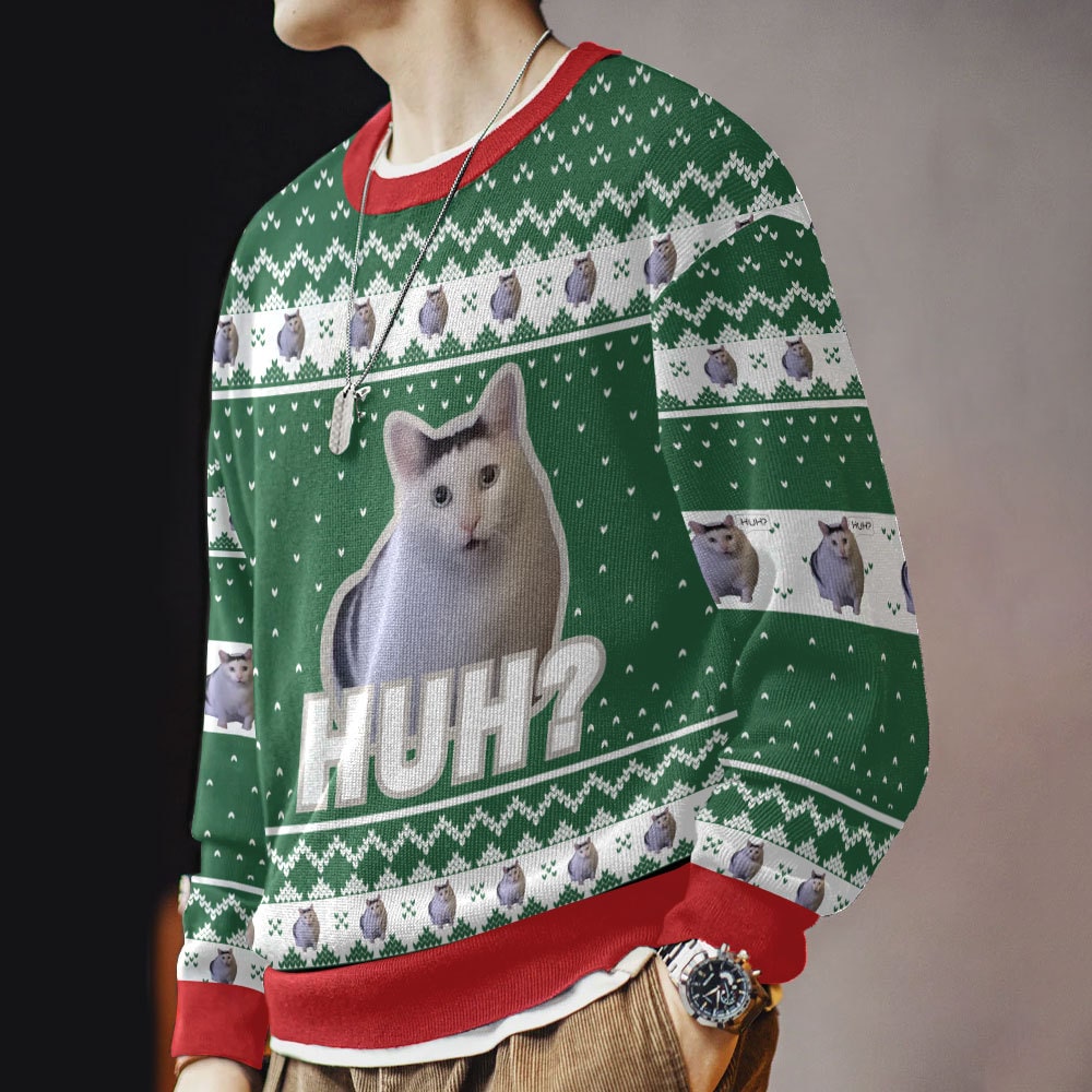 Huh? Cat meme Christmas Ugly Sweater – Moonbestprint