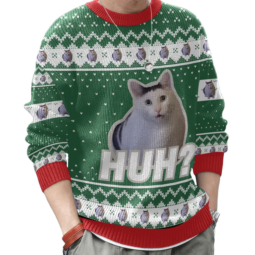 Huh? Cat meme Christmas Ugly Sweater – Moonbestprint