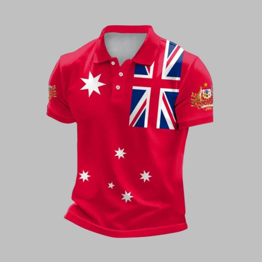 AU Flag Printed Casual Polo Shirt - Moonbestprint