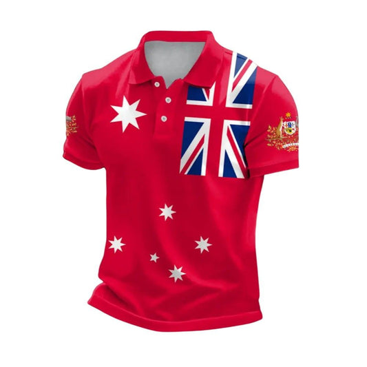 AU Flag Printed Casual Polo Shirt - Moonbestprint