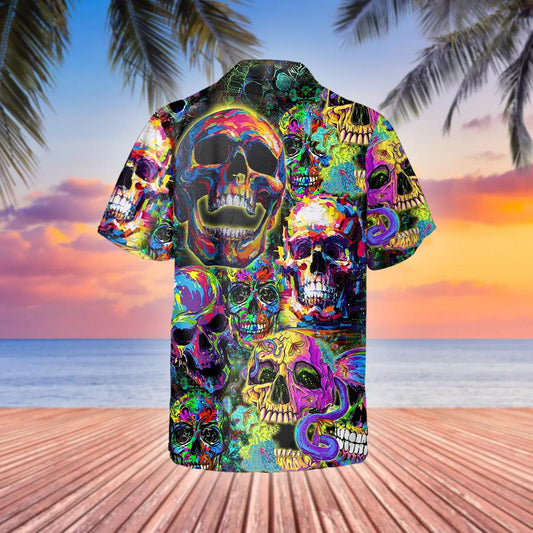 Abstract Art Skull Hawaiian Shirt, Hawaiian Button Up Shirt, Tropical Shirts For Men Moonbestprint