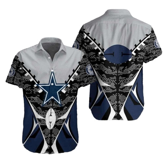 Abstract Geometric Star Navy And White Dallas Cowboys Hawaiian Shirt - Moonbestprint