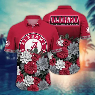 Alabama Crimson Tide Flower Hawaii Shirt For Fans, Summer Football Shirts, NCAA Hawaiian Shirt Moonbestprint