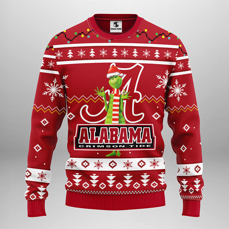 Alabama Crimson Tide Funny Grinch Ugly Christmas Sweater, Grinch Xmas Sweater, NFL Ugly Sweater Moonbestprint
