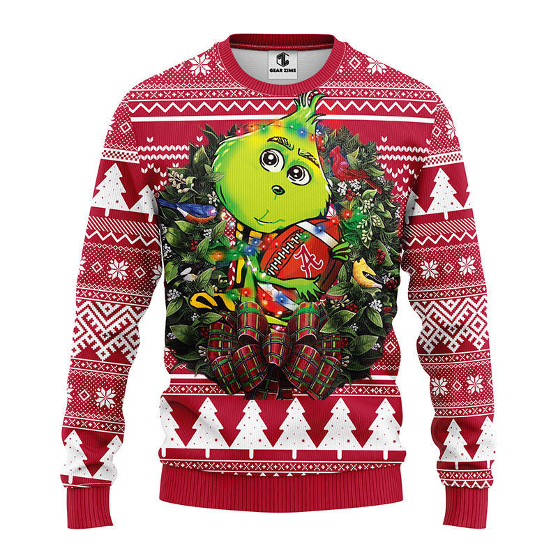 Alabama Crimson Tide Grinch Hug Ugly Christmas Sweater, Grinch Xmas Sweater, NFL Ugly Sweater Moonbestprint