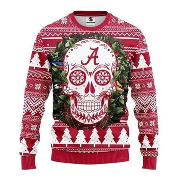 Alabama Crimson Tide Skull Flower Ugly Christmas Sweater, NCAA Christmas Sweater Moonbestprint