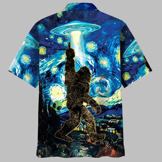 Alien Stalk Bigfoot In A Starry Night Hawaiian Shirt - Moonbestprint