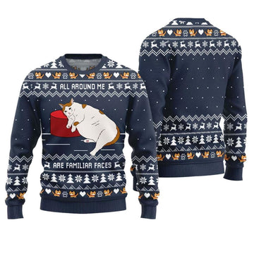 All Around Me Are Familiar Faces Cat Ugly Christmas Sweater - Moonbestprint