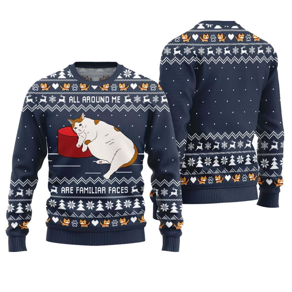 All Around Me Are Familiar Faces Cat Ugly Christmas Sweater - Moonbestprint