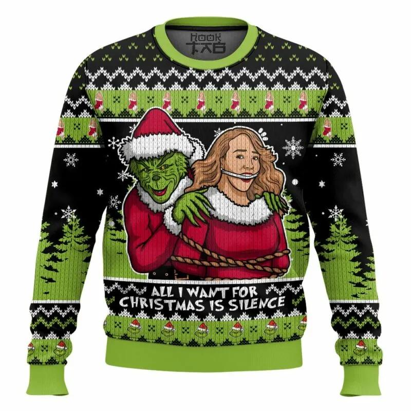 All I want is Silence! Grinch Ugly Sweater, Grinch Holiday Sweater Moonbestprint
