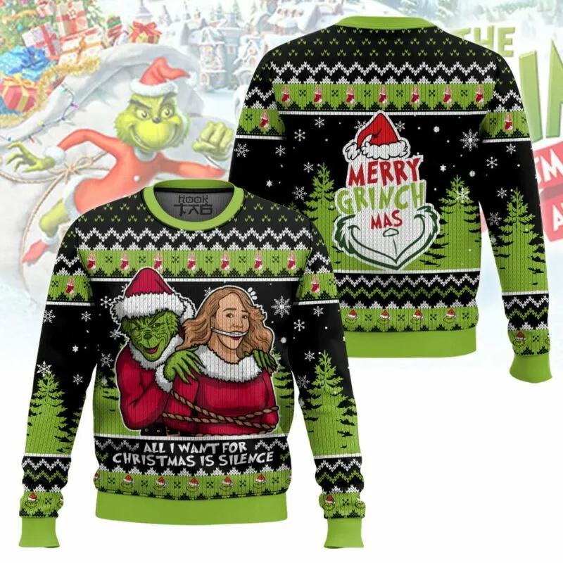 All I want is Silence! Grinch Ugly Sweater, Grinch Holiday Sweater Moonbestprint