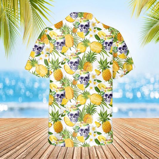 Aloha Pineapple Skull Hawaiian Shirt, Hawaiian Button Up Shirt, Tropical Shirts For Men Moonbestprint