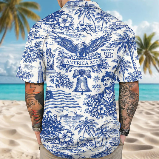 America 250th Anniversary Toile De Jouy Style Patriotic Hawaii Shirt, 250th Anniversary Gift Moonbestprint