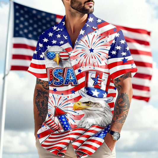 America Flag Eagle Patriotic Hawaii Shirt, 250th Anniversary Gift Moonbestprint
