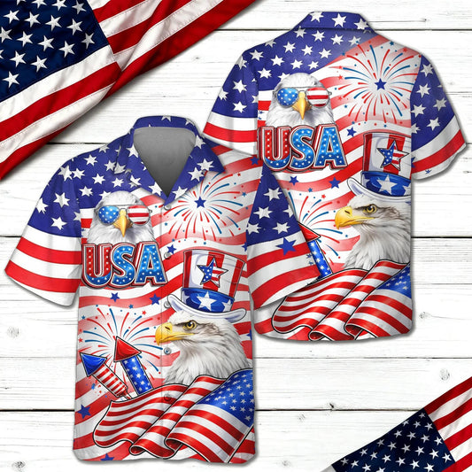 America Flag Eagle Patriotic Hawaii Shirt, 250th Anniversary Gift Moonbestprint