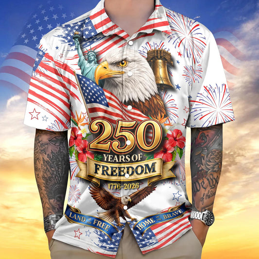 America Land of The Free Home of The Brave 250 Years of Freedom Hawaiian Shirt, 250th Anniversary Gift Moonbestprint