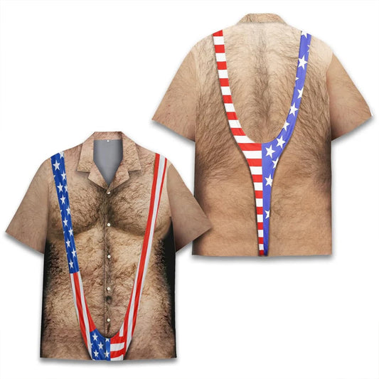American Flag Chest Hair Illusion Funny Hawaiian Shirt Moonbestprint