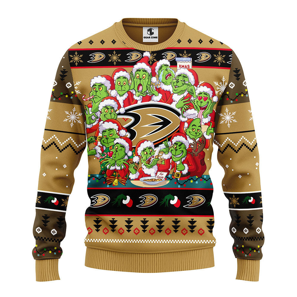 Anaheim Ducks 12 Grinch Xmas Day Ugly Christmas Sweater, Grinch Xmas Sweater Moonbestprint