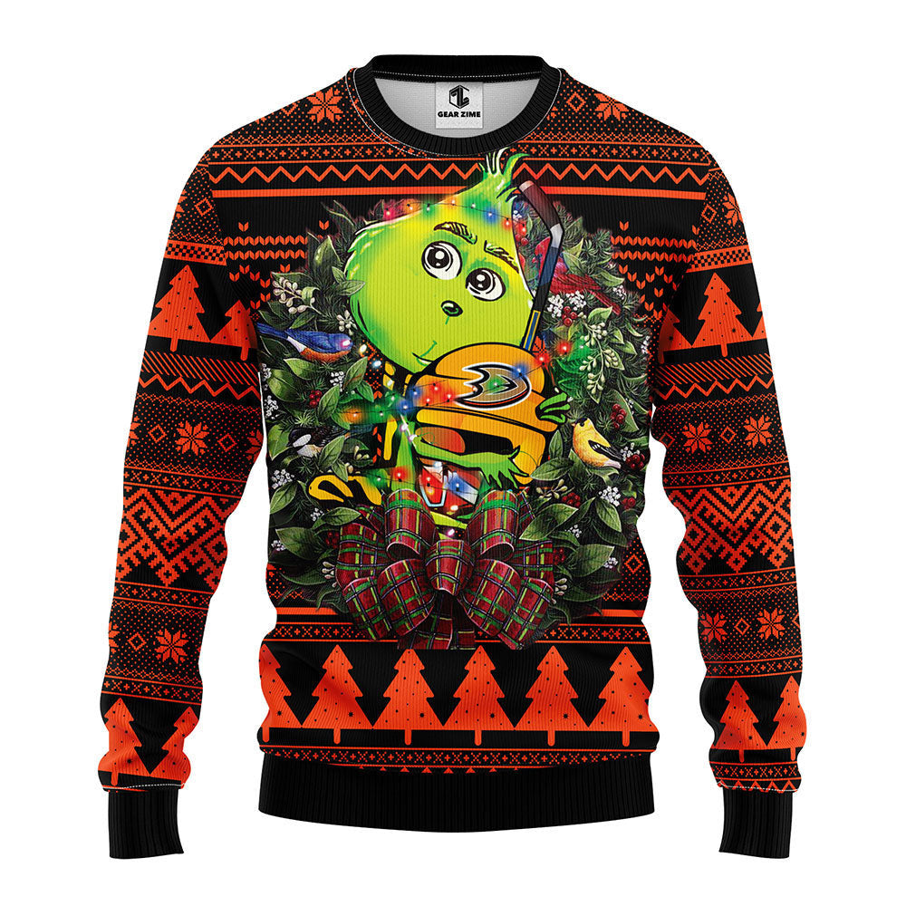 Anaheim Ducks Grinch Hug Ugly Christmas Sweater, Grinch Xmas Sweater Moonbestprint