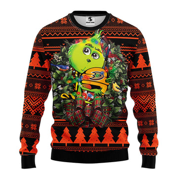 Anaheim Ducks Grinch Hug Ugly Christmas Sweater, Grinch Xmas Sweater Moonbestprint