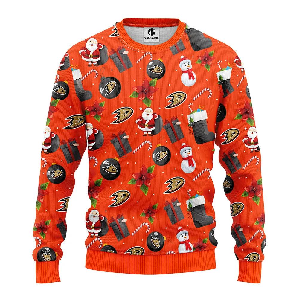 Anaheim Ducks Santa Claus Snowman Ugly Christmas Sweater, NHL Christmas Sweater Moonbestprint