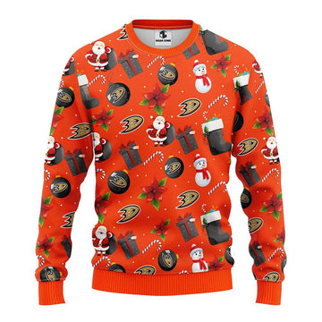 Anaheim Ducks Santa Claus Snowman Ugly Christmas Sweater, NHL Christmas Sweater Moonbestprint