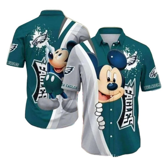 Animated Rush Mickey Mouse Philadelphia Eagles Tropical Hawaiian Shirt - Moonbestprint