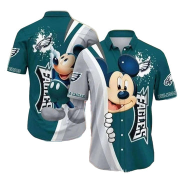 Animated Rush Mickey Mouse Philadelphia Eagles Tropical Hawaiian Shirt - Moonbestprint