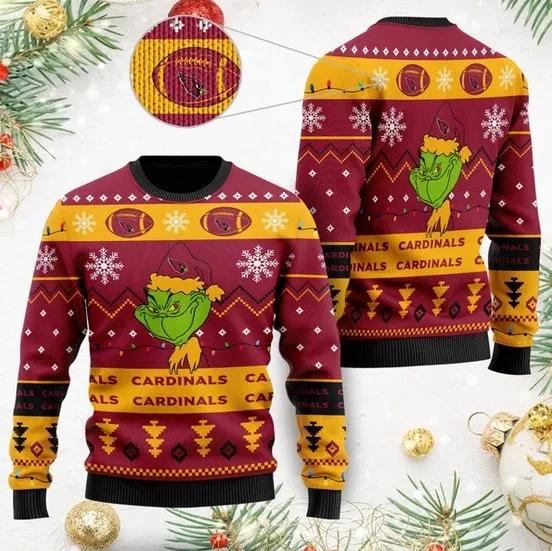 Arizona Cardinals American NFL Football Team Logo Cute Grinch Christmas Ugly Sweater, NFL Christmas Sweater Moonbestprint