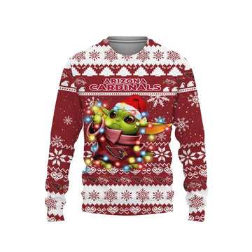 Arizona Cardinals Baby Yoda Star Wars Ugly Christmas Sweater, NFL Christmas Sweater Moonbestprint
