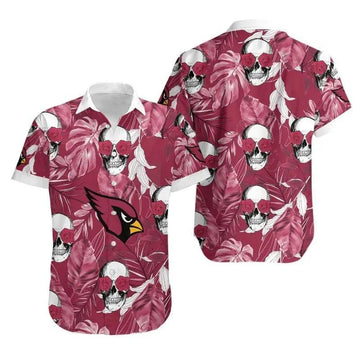 Arizona Cardinals Coconut Leaves And Skulls Hawaiian Shirt, NFL Hawaiian Shirt Moonbestprint