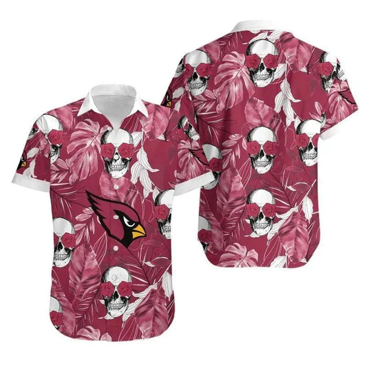 Arizona Cardinals Coconut Leaves And Skulls Hawaiian Shirt, NFL Hawaiian Shirt Moonbestprint
